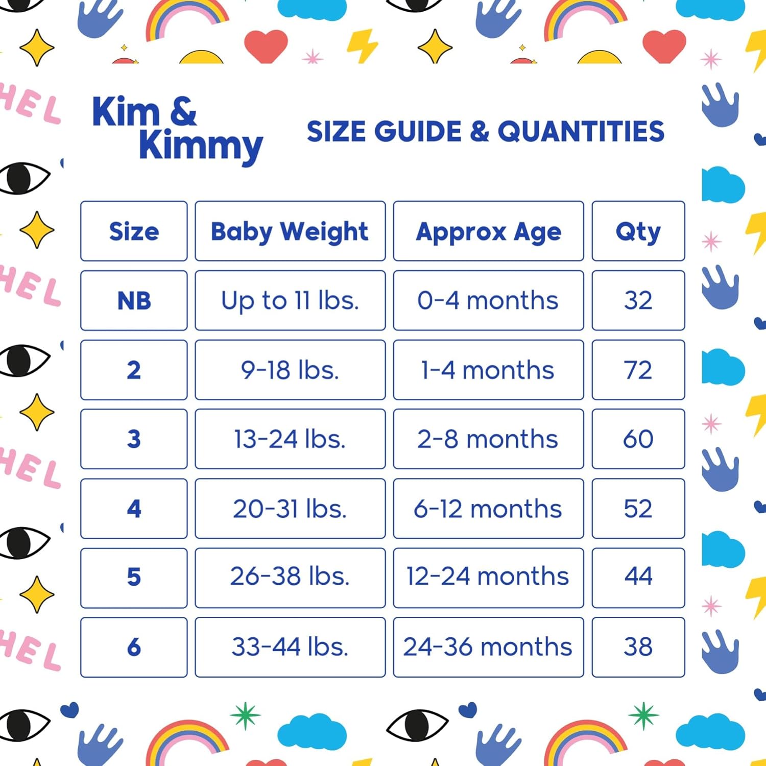 Kim & Kimmy Eco Diapers, Size 4, 9-14 kg, 52 Diapers - 12 Hour Leak Protection, No Rashes, Hypoallergenic, Ultra-Soft & Highly Absorbent - Cruelty Free & Vegan - Funny Icons