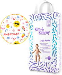 Kim & Kimmy Eco Diaper Pants, Size 5, 12-17 kg, 42 Pants - 12 Hour Leak Protection, No Rashes, Hypoallergenic, Ultra-Soft & Highly Absorbent - Cruelty Free & Vegan - Summer Icons