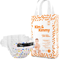 Kim & Kimmy Eco Diapers, Size 3, 6-11 kg, 60 Diapers - 12 Hour Leak Protection, No Rashes, Hypoallergenic, Ultra-Soft & Highly Absorbent - Cruelty Free & Vegan - Funny Icons