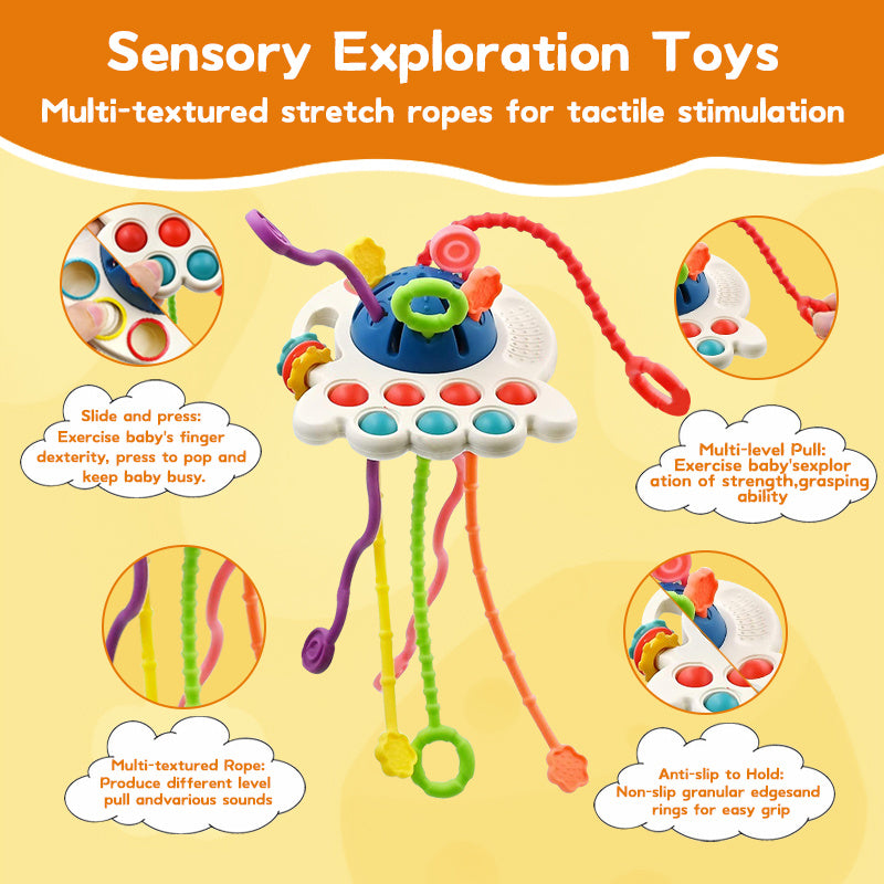 5-In-1 Baby Toy Collection - Soft Rubber Chew Toys, Cartoon Octopus Pull Toy, Stacking Toys, Ideal for Gifts for Babies Aged 6-18 Months, Christmas Gifts for Soothing Babies