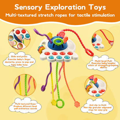 5-In-1 Baby Toy Collection - Soft Rubber Chew Toys, Cartoon Octopus Pull Toy, Stacking Toys, Ideal for Gifts for Babies Aged 6-18 Months, Christmas Gifts for Soothing Babies