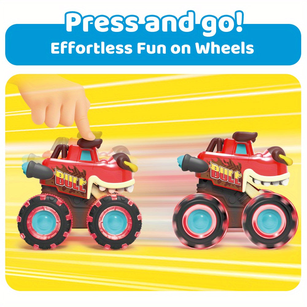 [3 Pack Monster Truck] 3 Pack Monster Truck Toy | Motion Activated Light-Up Cars For Toddlers - Monster Treads Lightning Wheels | Baby Toy Present - Press & Go Cars For Boys Girls Birthday Gifts Easter Basket Stuffer