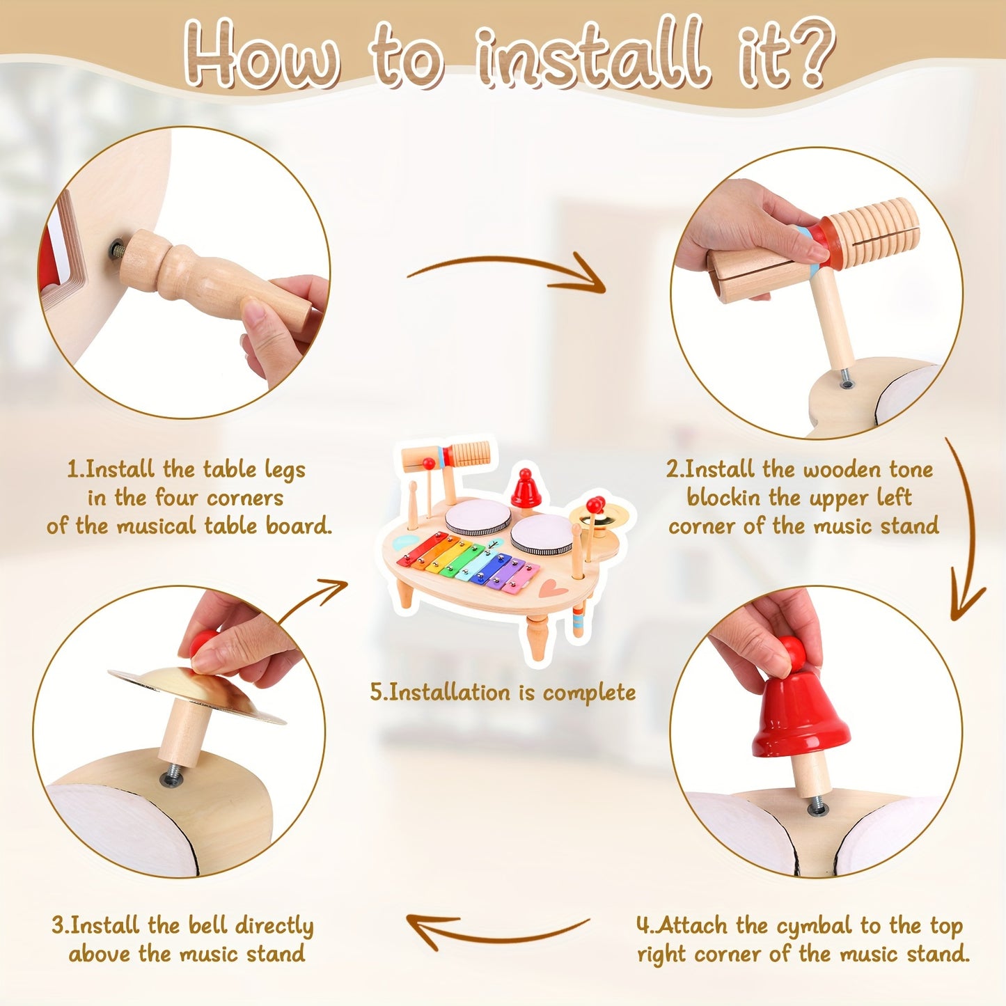 Children's Drum Kit, Multi-in-1 Musical Instruments Children From 1 2 3 Years With Xylophone, Baby Toy, Children's Toy, Wooden Toy For Easter, Christmas, Gift For Boys And Girls