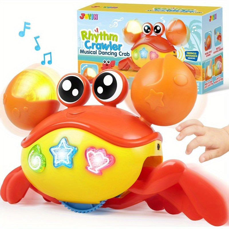 Interactive Crawling Crab Baby Toy - Auto Walk & Obstacle Detection, 10+ Musical Tunes & Lights Buttons For Sensory Play, Infant Toddler Learning Toy