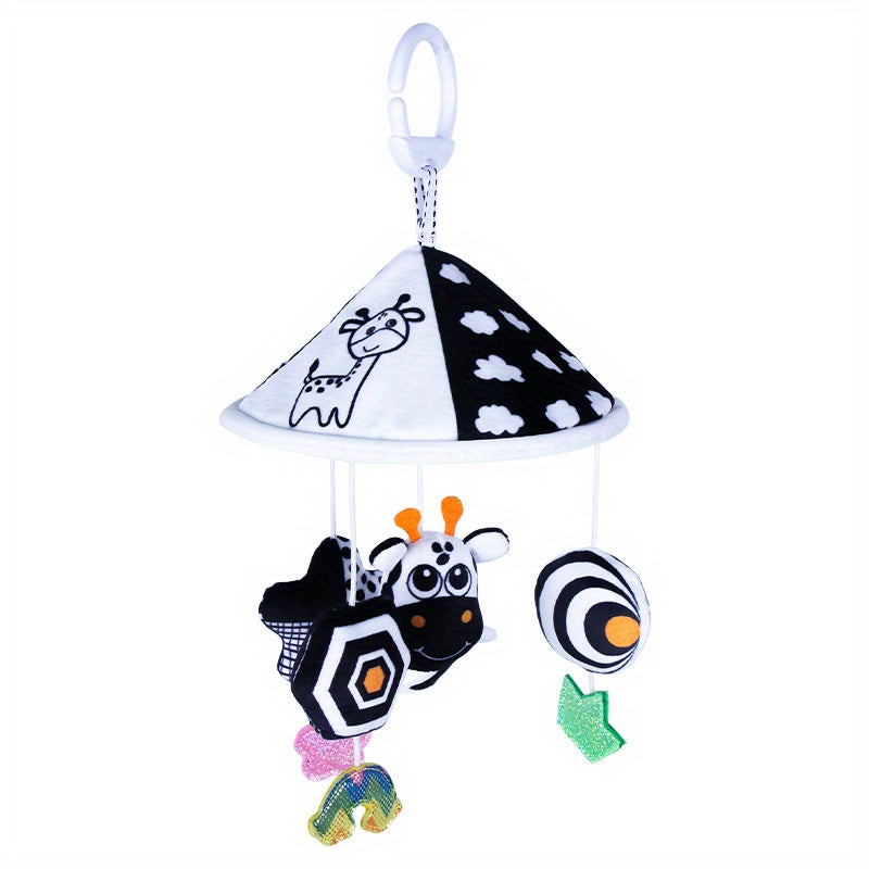 Black And White Baby Toy Car Hanging Baby Trolley Hanging Umbrella Wind Chime Early Education Toys Crib Bell Stroller Baby Hanging Umbrella Bed Bell Pendant Black And White Animal Wind Chime Bed Hanging Baby Safety Seat Rattl
