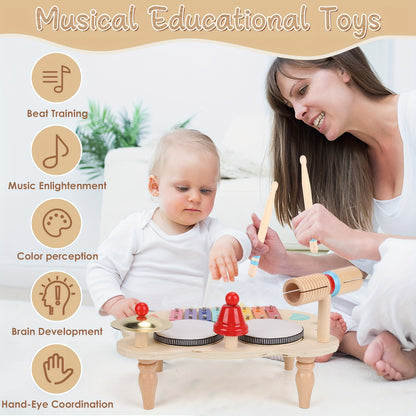 Children's Drum Kit, Multi-in-1 Musical Instruments Children From 1 2 3 Years With Xylophone, Baby Toy, Children's Toy, Wooden Toy For Easter, Christmas, Gift For Boys And Girls