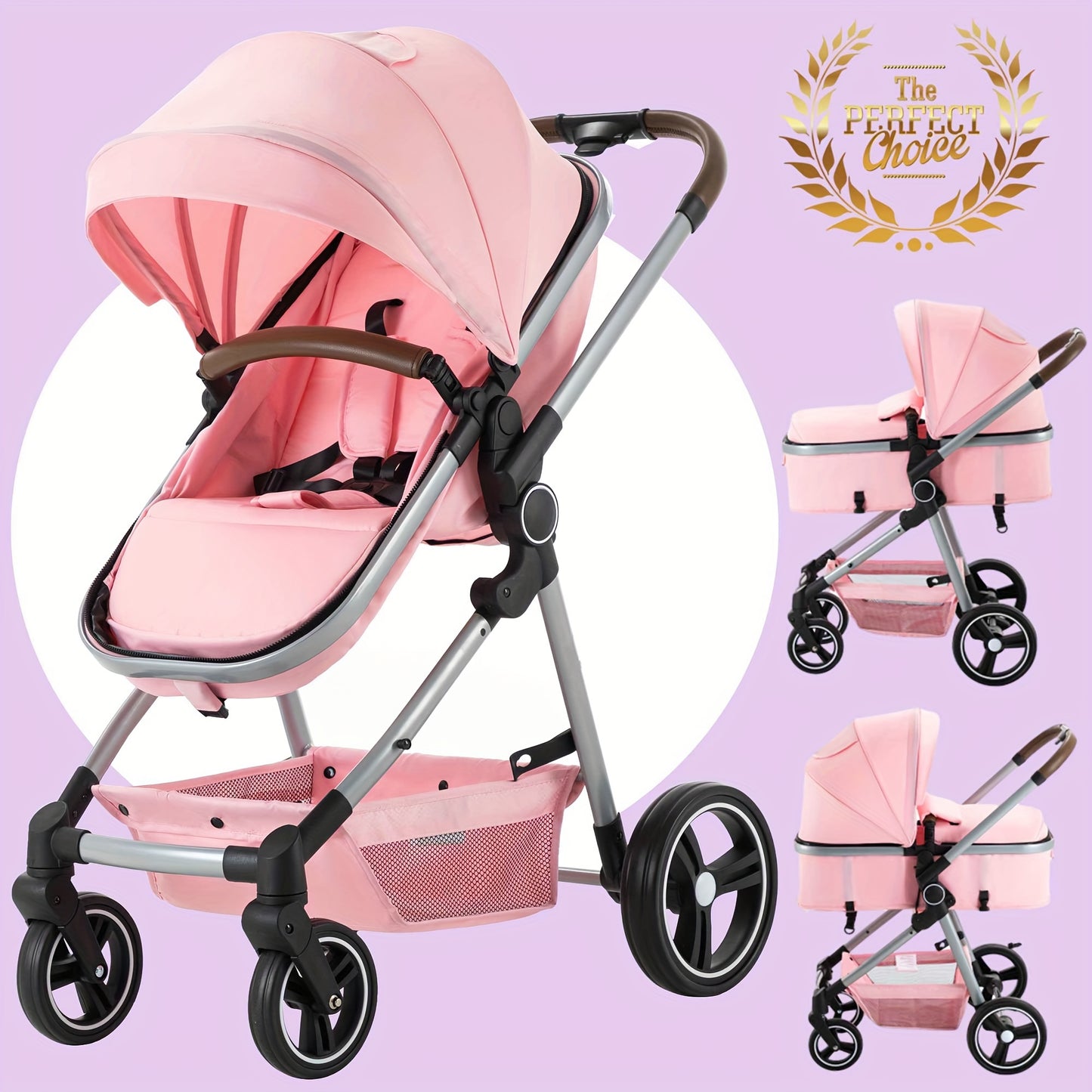 Baby Stroller Foldable Infant Newborn Stroller 2-in-1 Rear-Facing Pram Toddler Stroller With Reversible Seat Large Storage All-Scene Large Wheels