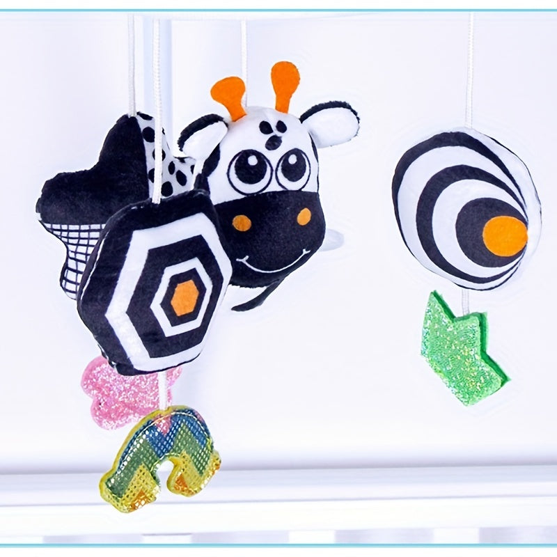 Black And White Baby Toy Car Hanging Baby Trolley Hanging Umbrella Wind Chime Early Education Toys Crib Bell Stroller Baby Hanging Umbrella Bed Bell Pendant Black And White Animal Wind Chime Bed Hanging Baby Safety Seat Rattl