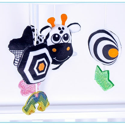 Black And White Baby Toy Car Hanging Baby Trolley Hanging Umbrella Wind Chime Early Education Toys Crib Bell Stroller Baby Hanging Umbrella Bed Bell Pendant Black And White Animal Wind Chime Bed Hanging Baby Safety Seat Rattl