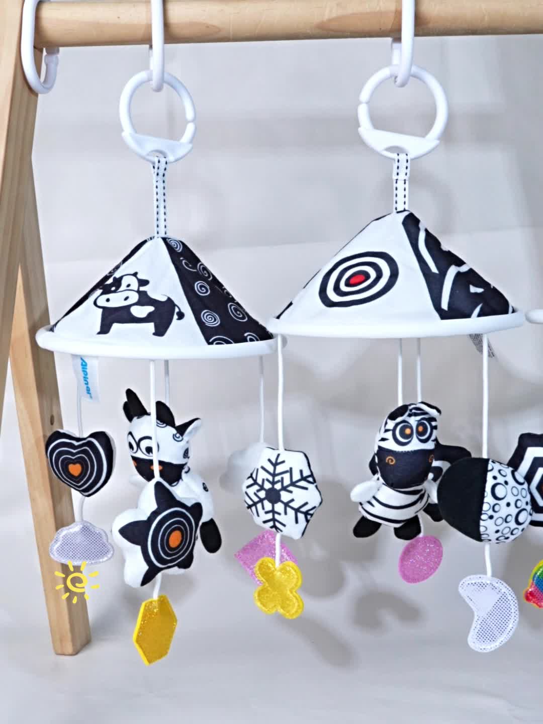 Black And White Baby Toy Car Hanging Baby Trolley Hanging Umbrella Wind Chime Early Education Toys Crib Bell Stroller Baby Hanging Umbrella Bed Bell Pendant Black And White Animal Wind Chime Bed Hanging Baby Safety Seat Rattl
