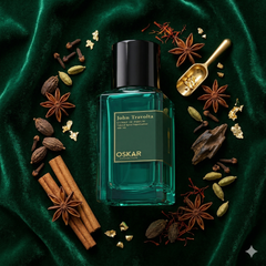 Green Oskar Collection John Travolta Extrait De Parfum 100ml striking green glass bottle inspired by Meydan