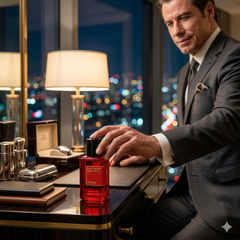 Red Oskar Collection John Travolta Extrait De Parfum 110ml striking red glass bottle inspired by Thomas Kosmala No 4