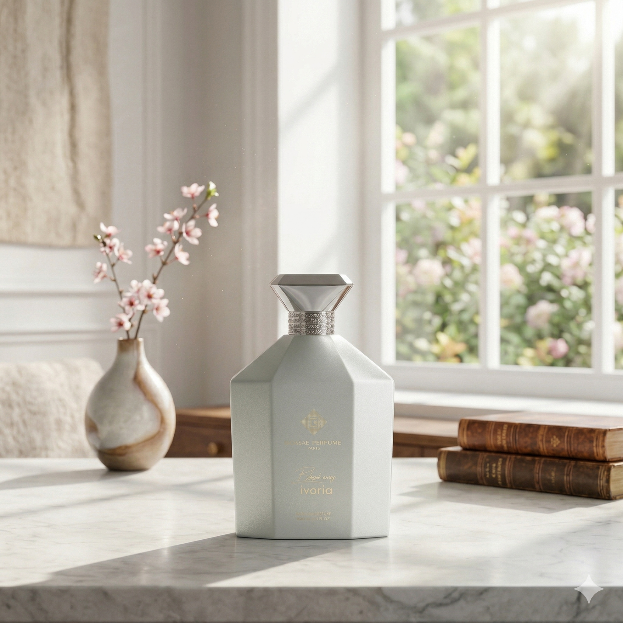 Blind sway Ivoria - Grasse Perfumes 100Ml luxurious silver geometric bottle and artistic box with red cardinal bird