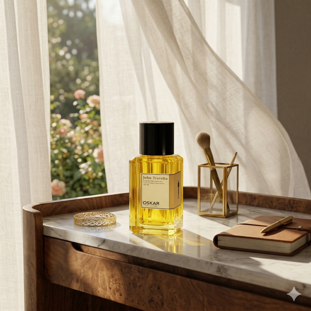 Yellow Oskar Collection John Travolta Extrait De Parfum 100ml striking yellow glass bottle inspired by Madawi