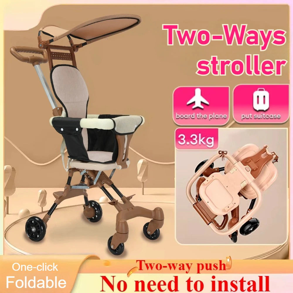 Baby Stroller for Toddler One-click Folding Lightweight Stroller Two-ways Baby Strolling Cart with Canopy Swivel Front Wheel