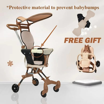 Baby Stroller for Toddler One-click Folding Lightweight Stroller Two-ways Baby Strolling Cart with Canopy Swivel Front Wheel