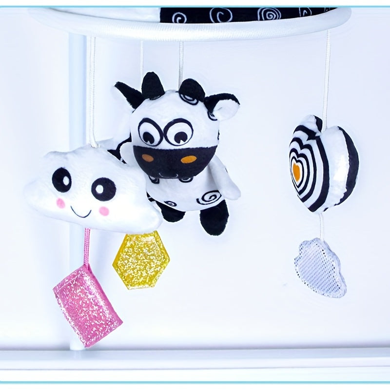 Black And White Baby Toy Car Hanging Baby Trolley Hanging Umbrella Wind Chime Early Education Toys Crib Bell Stroller Baby Hanging Umbrella Bed Bell Pendant Black And White Animal Wind Chime Bed Hanging Baby Safety Seat Rattl