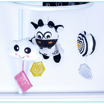 Black And White Baby Toy Car Hanging Baby Trolley Hanging Umbrella Wind Chime Early Education Toys Crib Bell Stroller Baby Hanging Umbrella Bed Bell Pendant Black And White Animal Wind Chime Bed Hanging Baby Safety Seat Rattl