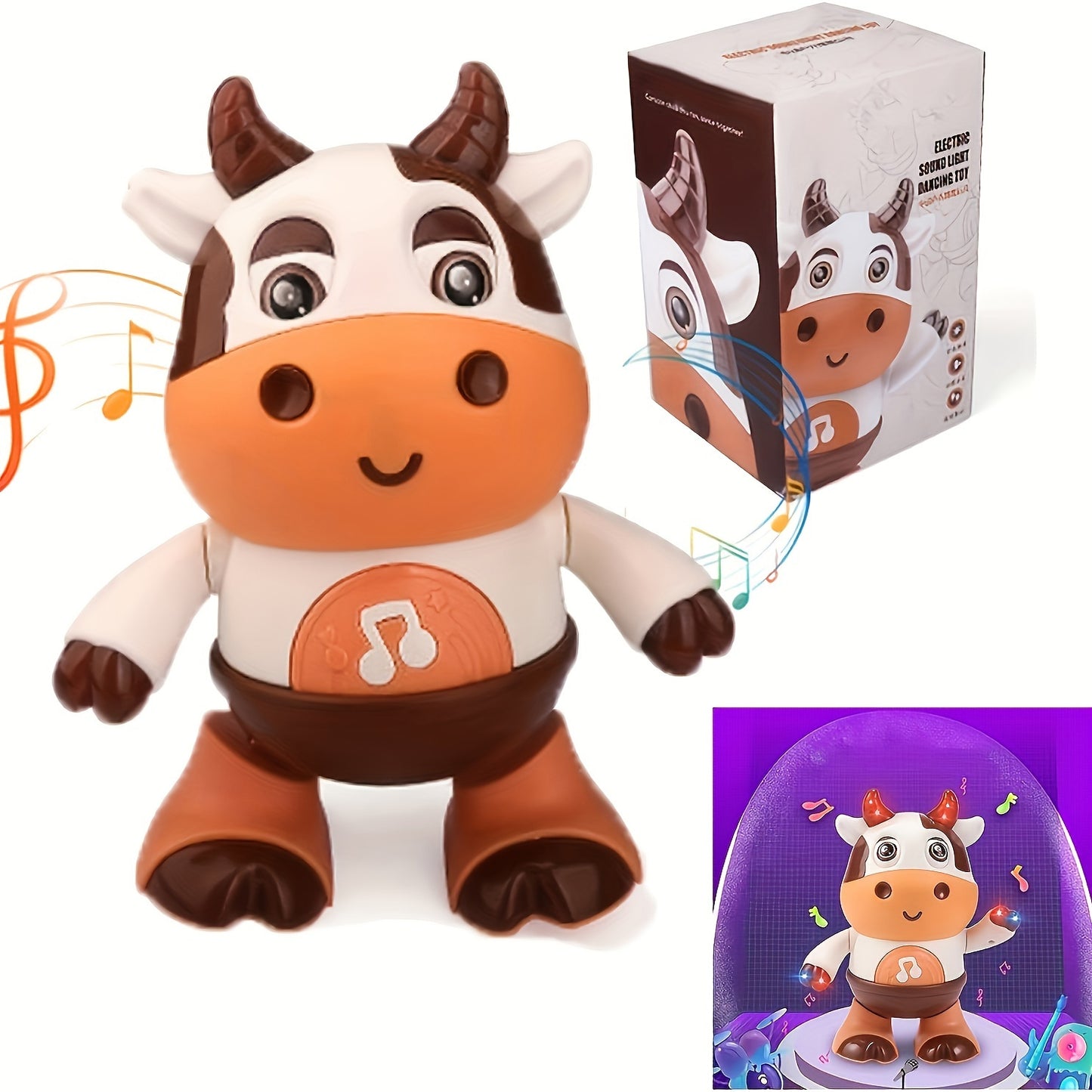 Interactive Dancing Cow Baby Toy with Music and Lights, Educational Early Learning Toy for Toddlers 0-3 Years, Plastic, Child-Safe Soft Glow, Bilingual Features - Gift for Young Children (Batteries Not Included) - from Chines