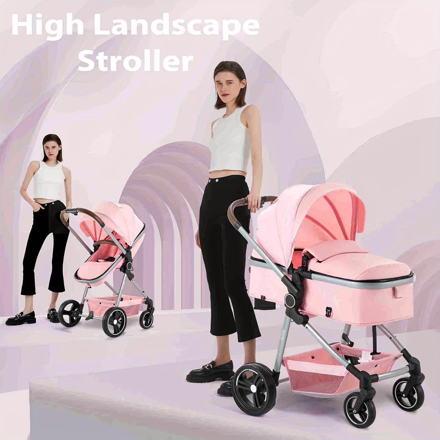 2 in 1 Convertible Baby Stroller Carriage Infant Toddler Toddler Pram Stroller Lightweight Foldable Travel Stroller for Newborn Girl Boy 0-36 Months, As Halloween, Chrismas Gift