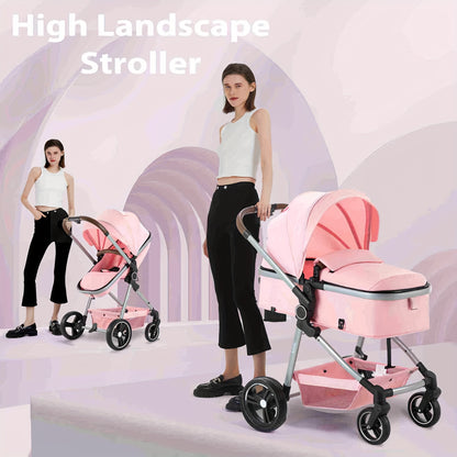 2 in 1 Convertible Baby Stroller Carriage Infant Toddler Toddler Pram Stroller Lightweight Foldable Travel Stroller for Newborn Girl Boy 0-36 Months, As Halloween, Chrismas Gift