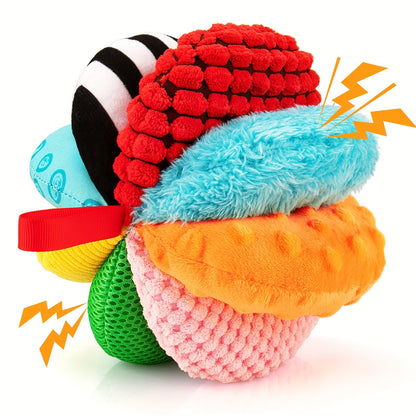 8-in-1 Sensory Balls For Infant Toddlers, Rainbow Fabric Baby Toy For Sensory Development, Toys For Babies 6-12 Months, 8 Different Sensory Tactile Textures With Crinkle Rattle Squeakers