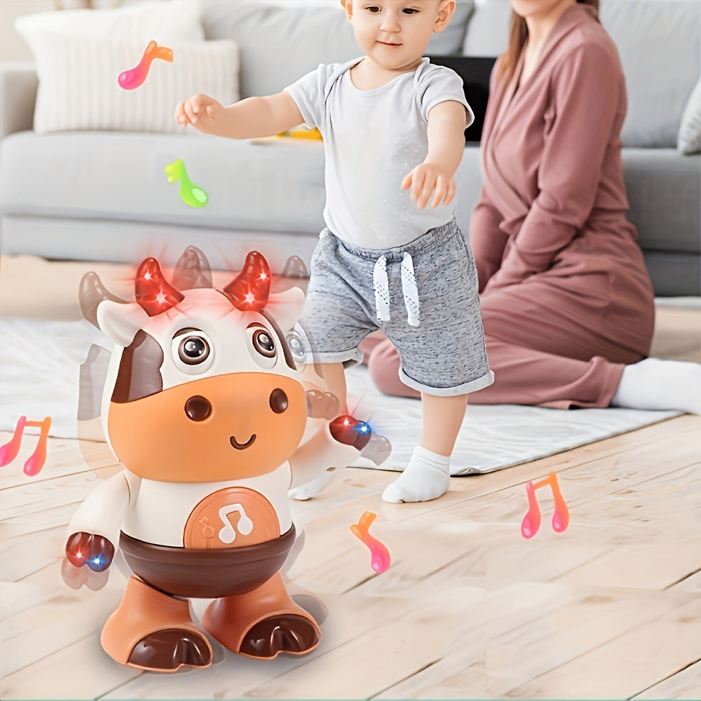 Interactive Dancing Cow Baby Toy with Music and Lights, Educational Early Learning Toy for Toddlers 0-3 Years, Plastic, Child-Safe Soft Glow, Bilingual Features - Gift for Young Children (Batteries Not Included) - from Chines