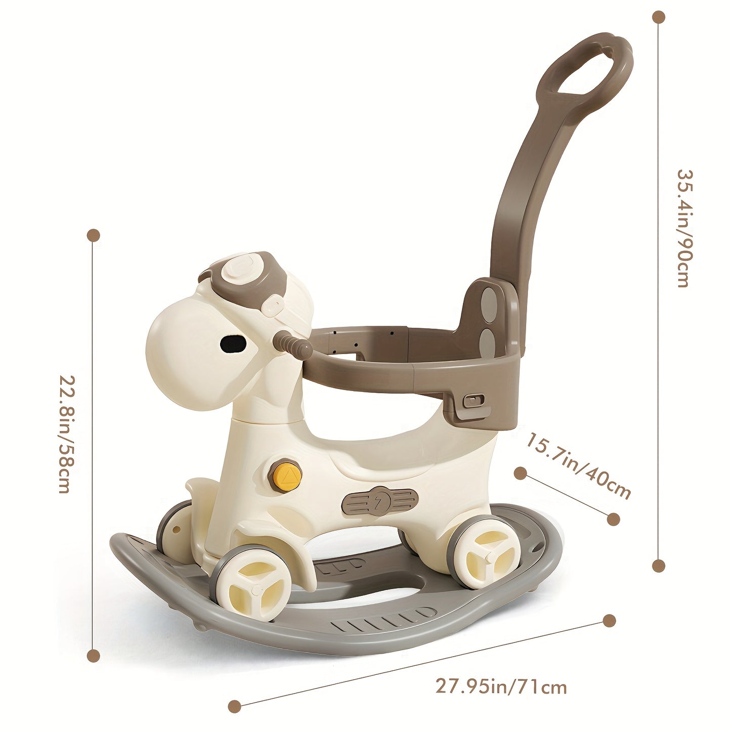 4-in-1 Rocking Horse Toy for Toddlers 1- (1+ Years) - Convertible Balance Bike, Ride-On Horse with Detachable Balance Board & Footrest, Push Handle & Guard Rails - Sturdy Construction, Smooth-Rolling Wheels - Ideal Birthday G