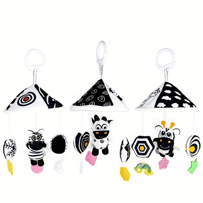 Black And White Baby Toy Car Hanging Baby Trolley Hanging Umbrella Wind Chime Early Education Toys Crib Bell Stroller Baby Hanging Umbrella Bed Bell Pendant Black And White Animal Wind Chime Bed Hanging Baby Safety Seat Rattl