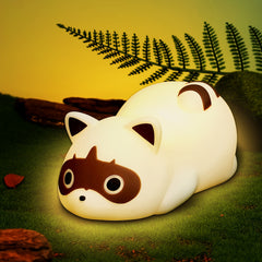 Cute Raccoon Night Light Rechargeable Touch LED Bedside Lamp, Dimmable Table Lamp for Bedroom, Wall & Desk Decor, Kawaii Baby Toy, Aesthetic Gift for Women