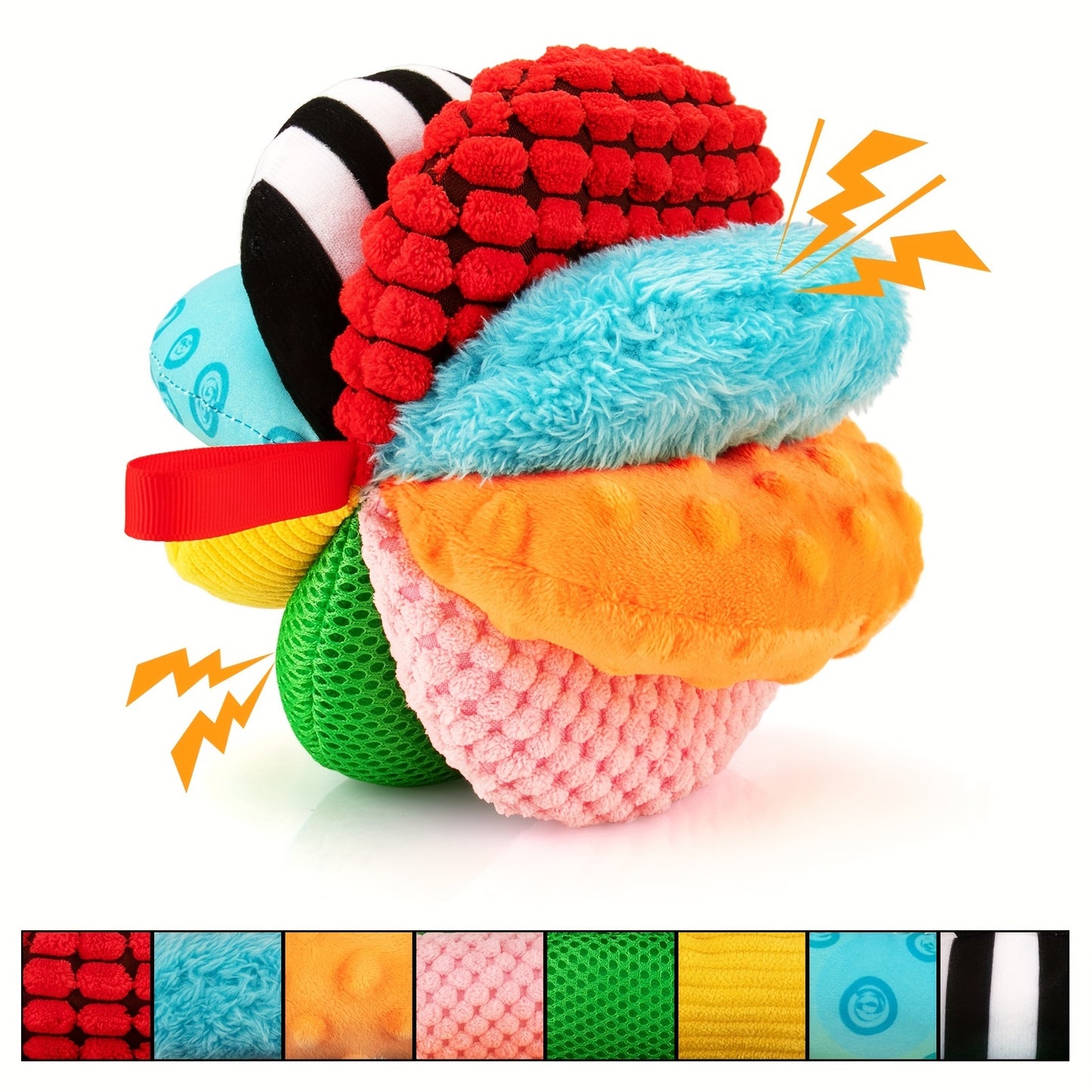 8-in-1 Sensory Balls For Infant Toddlers, Rainbow Fabric Baby Toy For Sensory Development, Toys For Babies 6-12 Months, 8 Different Sensory Tactile Textures With Crinkle Rattle Squeakers