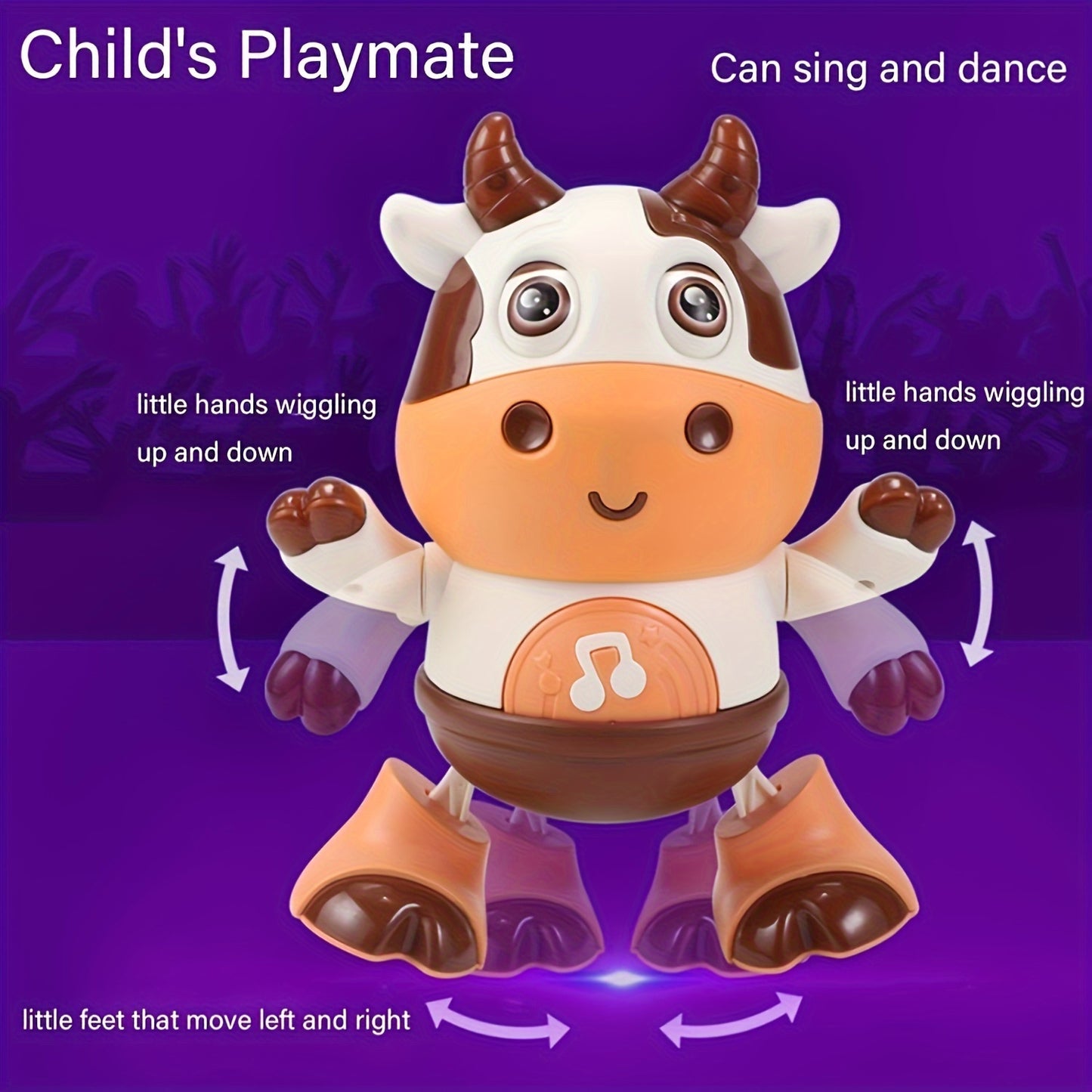 Interactive Dancing Cow Baby Toy with Music and Lights, Educational Early Learning Toy for Toddlers 0-3 Years, Plastic, Child-Safe Soft Glow, Bilingual Features - Gift for Young Children (Batteries Not Included) - from Chines