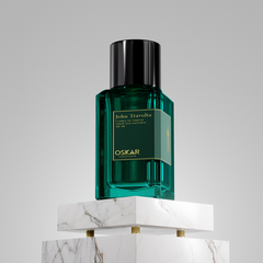 Green Oskar Collection John Travolta Extrait De Parfum 100ml striking green glass bottle inspired by Meydan