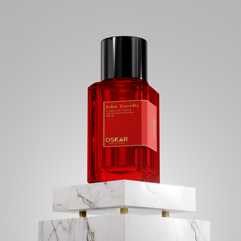 Red Oskar Collection John Travolta Extrait De Parfum 110ml striking red glass bottle inspired by Thomas Kosmala No 4
