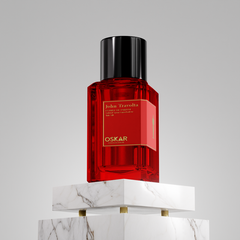 Red Oskar Collection John Travolta Extrait De Parfum 110ml striking red glass bottle inspired by Thomas Kosmala No 4
